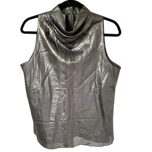 Worth 100% Silk Metallic Gray Shimmer Tank Sleeveless Blouse Top Size 4